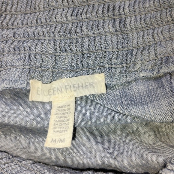 Eileen Fisher Linen Skirt Women's Smocked Waist A-Line Blue Medium M - Picture 6 of 7